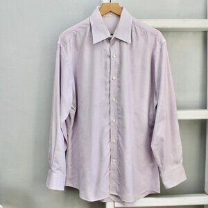 J. Hilburn Men's Purple White Grid Cotton Button-Up Dress Shirt Size XL